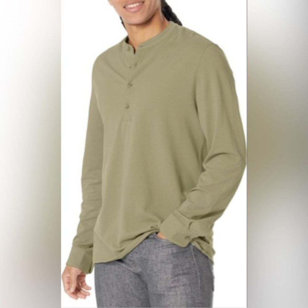 Vince Men's Medium Pique Collar Stand Henley Washed Sage Green NWOT Sz S